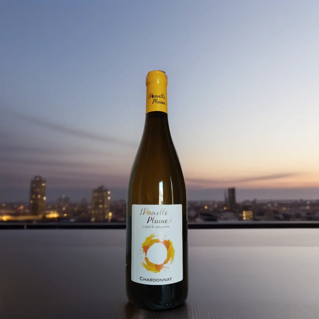 Vin blanc Chardonnay 2021 de Nouvelle Plaine et plateau de fromage